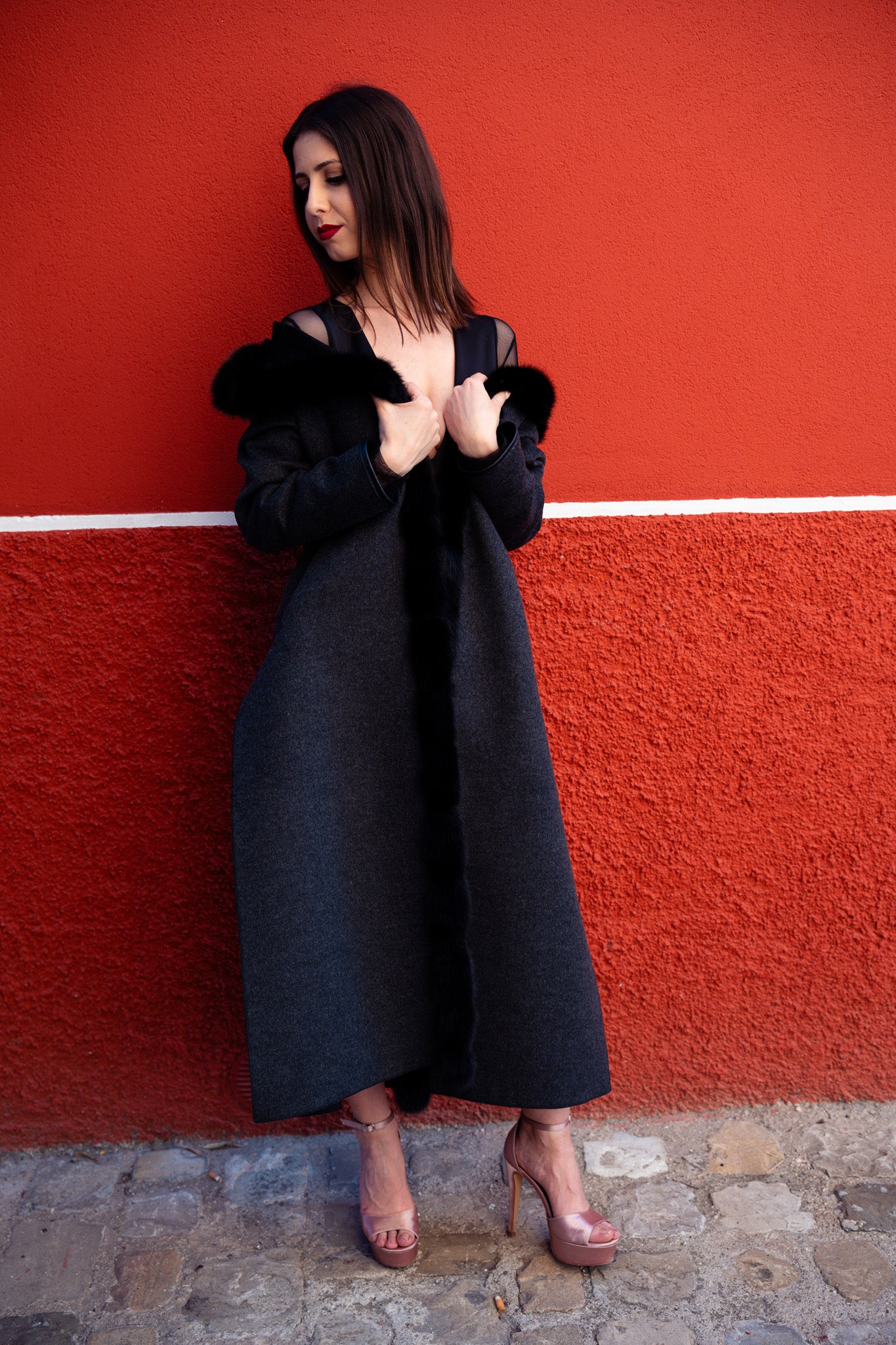Cappotto Reversibile in Tessuto Ing. Loro Piana con Dettagli in Zibellino