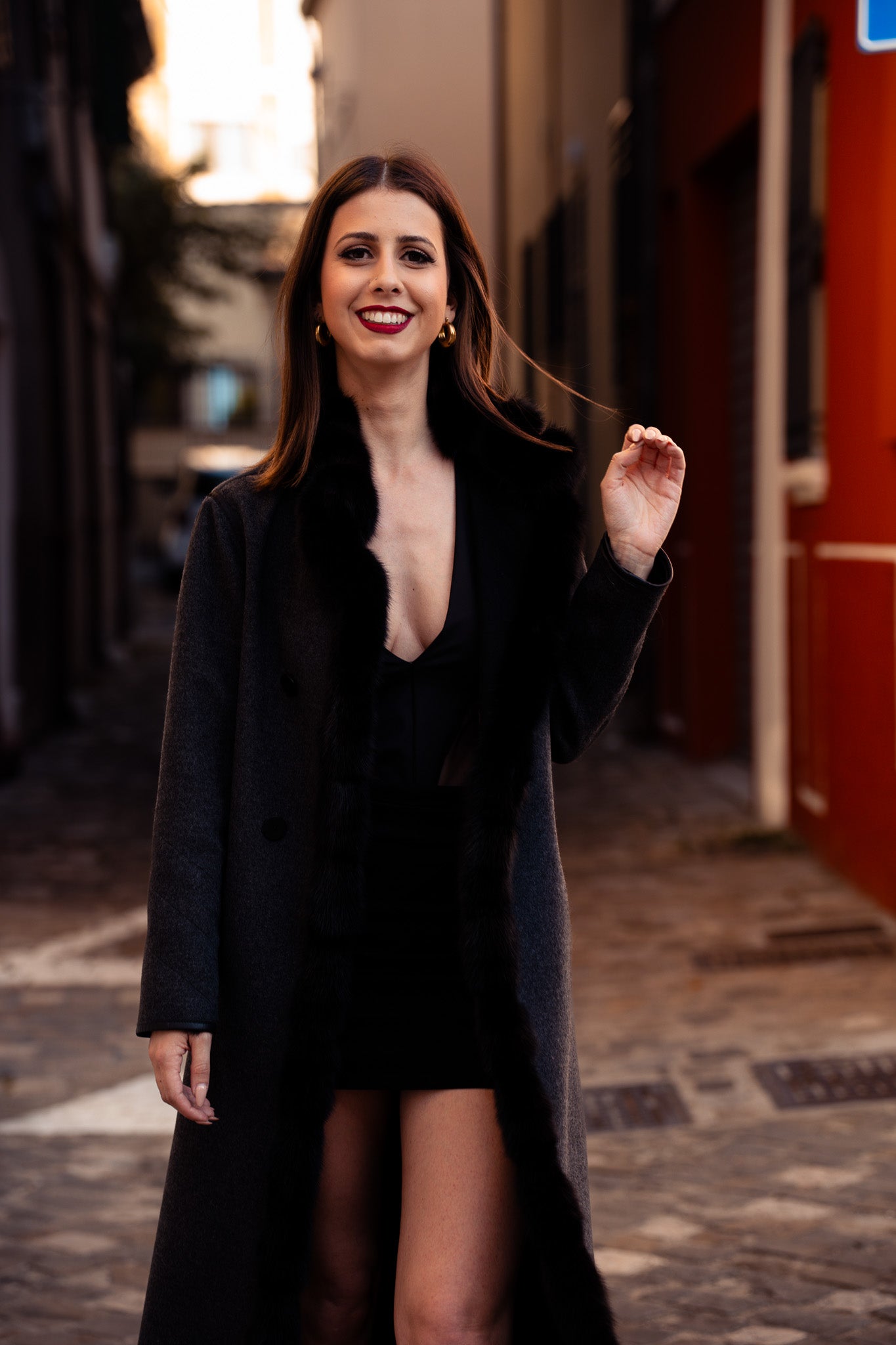 Cappotto Reversibile in Tessuto Ing. Loro Piana con Dettagli in Zibellino