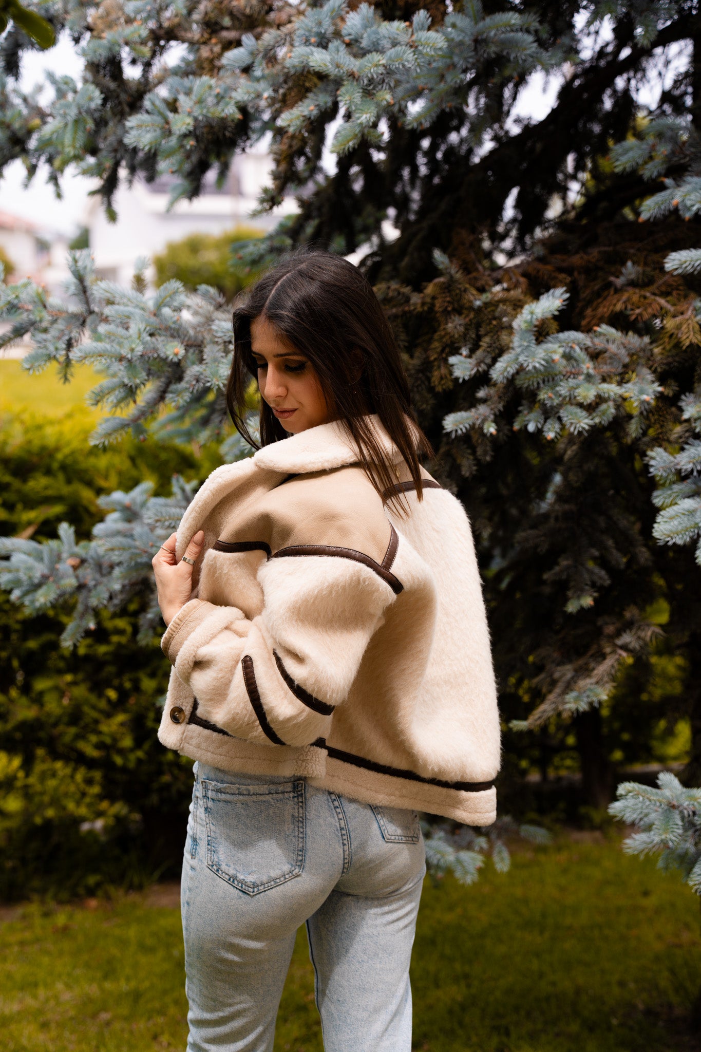 Giacchino Corto Reversibile in Lana Vergine e Alpaca con Pelle e Montone | Oversize