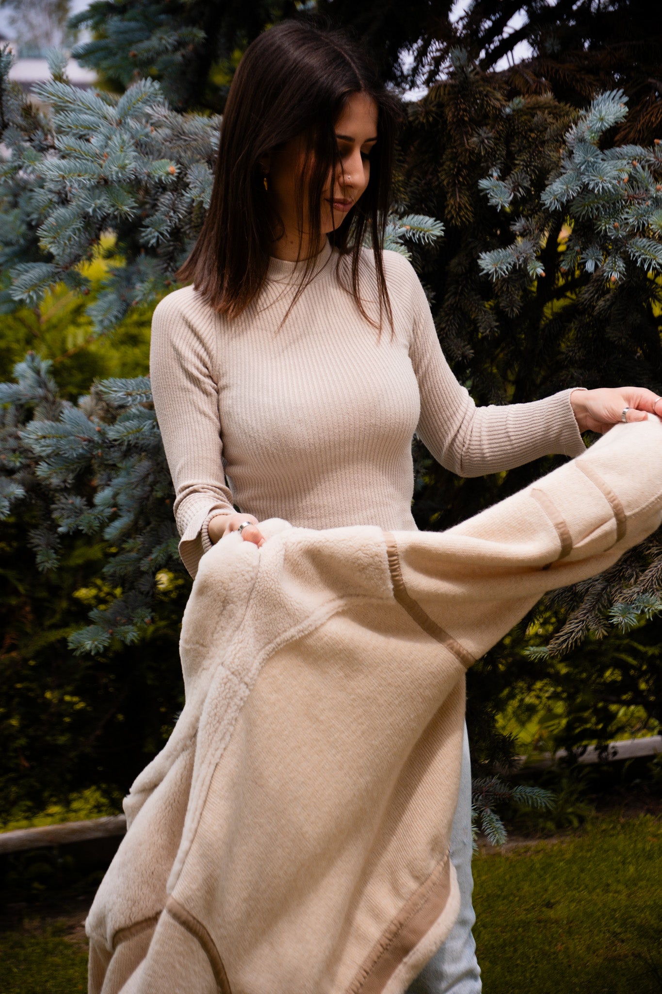 Giacchino Corto Reversibile in Lana Vergine e Alpaca con Pelle e Montone | Oversize